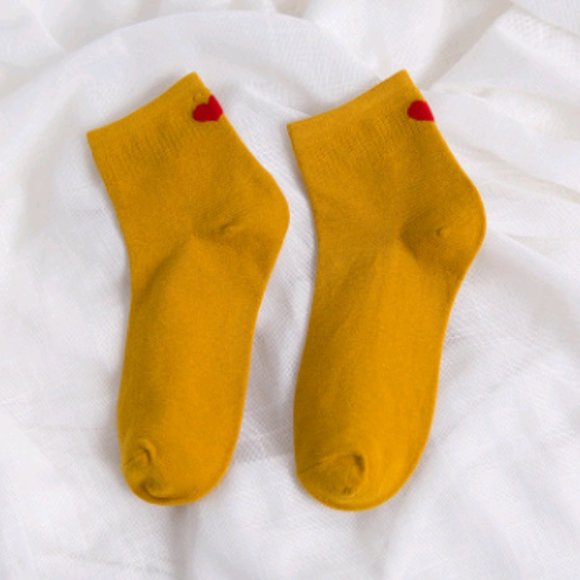 3 Pairs of Cute Heart Socks - Mustard - Picture 1 of 1